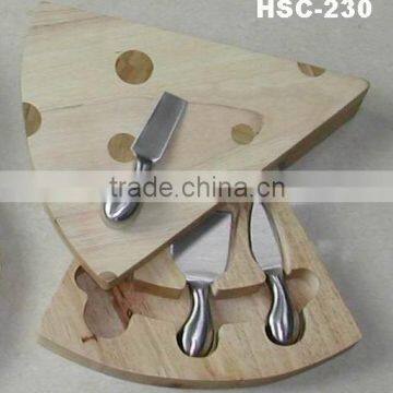 NEW - Swiss cheese board with 3 cheese knife set