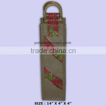 Screen Printing Jute Recyclable Wine Bottle Carry Bag