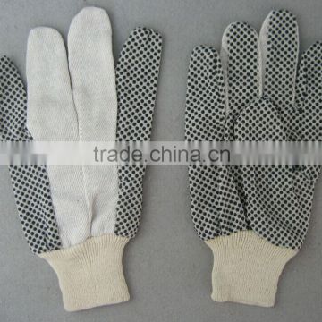 Polka dotted drill cotton glove with natural white knit wrist