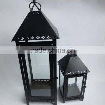 black metal And Glass Lantern for Parafin Wax Pillar Candle