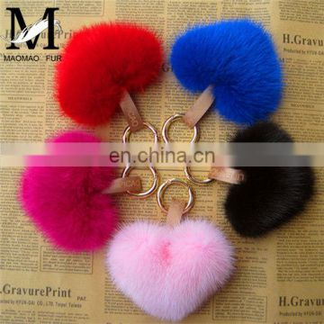 Fashion Promotional Gift Beautifur Heart Pattern Genuine Mink Fur Pretty Charms Keychain