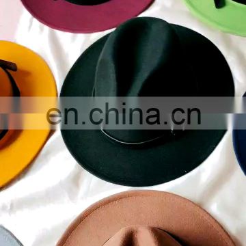 21colors Wholesale Vintage Wide Brim Faux Wool Felt Fedora hat Men wool felt fez hat
