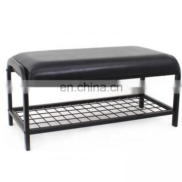 Customized Half-PU Portable Single Modern Home Furniture Leather and Iron Combined Shoe Rack Chair Stool