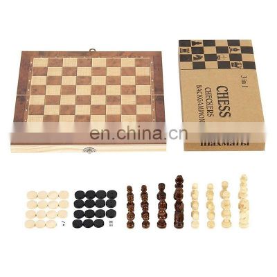 High quality wooden backgammon checkers three in one portable folding travel group game chess 3 in 1 chessboard game chess set
