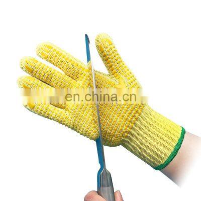 Pure Aramid cut heat sleeve  Cut Resistant Gloves with PVC Dots on Palm work safety black coated garden glove