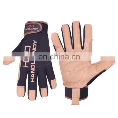 HANDLANDY Vibration-Resistant Pigskin custom logo sport bike Leather Mechanics outdoor training sports safety gloves