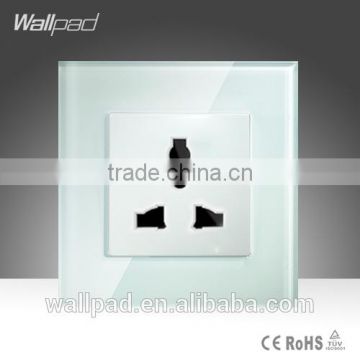 2015 China New Products Wallpad Luxury White Crystal Glass 3 Pin Universal Outlet Plug Power Wall Light Electric Switch Socket