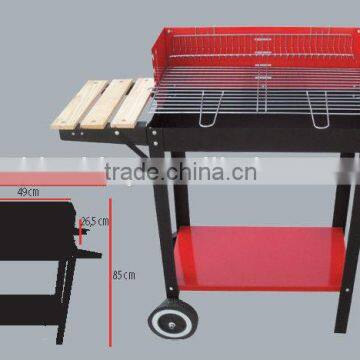 height adjustable charcoal bbq grill with wood side plate for barbeque