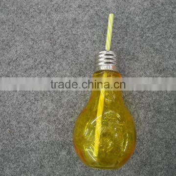 home goods colored bulb shape glass beverage bottle with straw