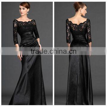 elegant satin evening long black lace prom dress