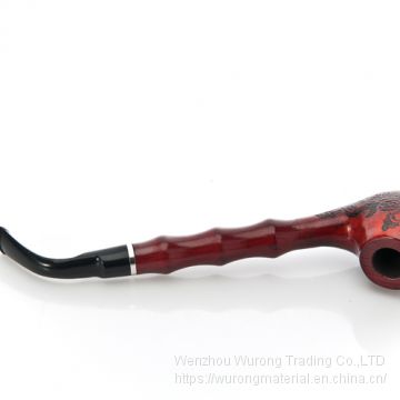 400mm Length wooden resin long tobacco pipe with small red head and bamboo joint tube for smoking