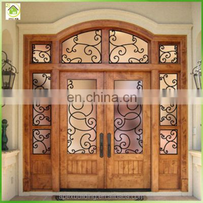Teak raw wood main door design entrance doors with iron grill