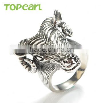 Topearl Jewelry Latest Design Stainless Steel Ring Goat Head Ring Animal Ring for Men MER443