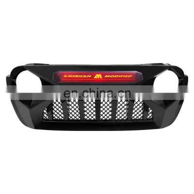Grille For Jeep Wrangler JL 2018-2019 Matte Black ABS  Front Bumper With Led