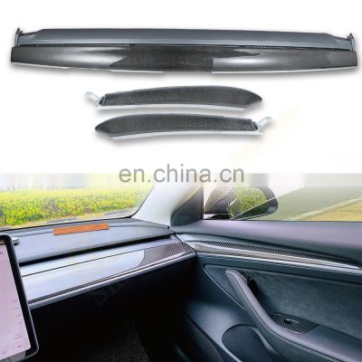 Car Interior Accessories Car Side Door Trim Cover Real Carbon Fiber Dashboard Panel Cover Trim For Tesla Model 3 Y