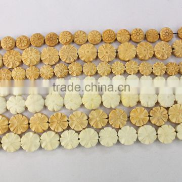 OB064 13mm,17mm,25mm Flat Round Carved flower Bone Beads,Puffed Coin Bone Bead                        
                                                Quality Choice