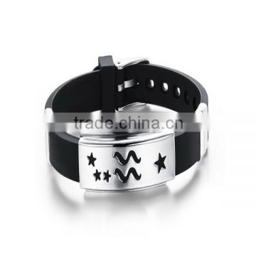 rubber bracelet steel charm new design unisex metal silicone bracelet