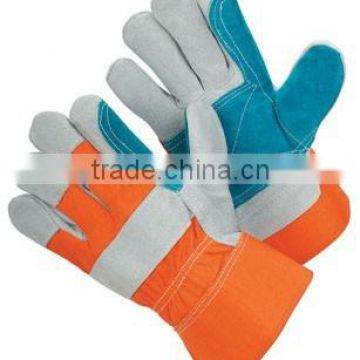 Cow Split Leather Gloves, Mechanic working gloves, double palm leather gloves