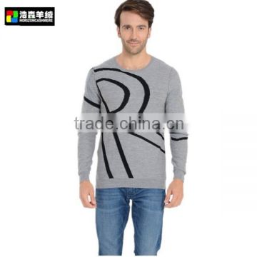 Delicate Print Cashmere Pullover Sweater, Plain Grey Round Neck Sweater