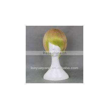 High quality short yellow and green cosplay wig