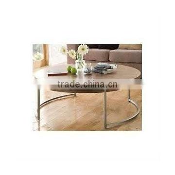 NEW Walnut Round Circular Coffee Table With Steel Legs