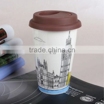 big ben souvenir porcelain double wall travel mug with lid