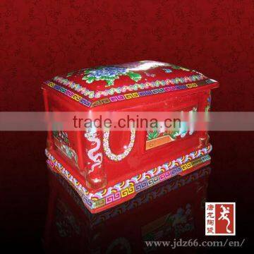 Modern style high quality red glazed square ceramic pet urns for funeral