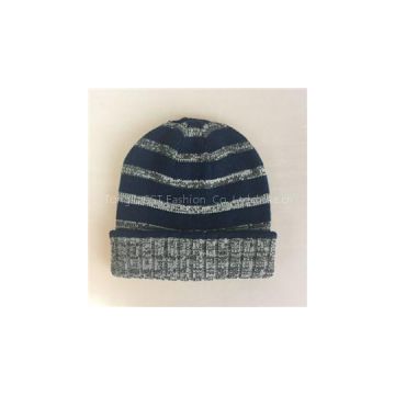 Quality Acrylic contrast color jacquard knitted men Flanging hat