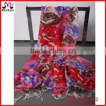 Beautiful flower printed wool pashmina import scarf