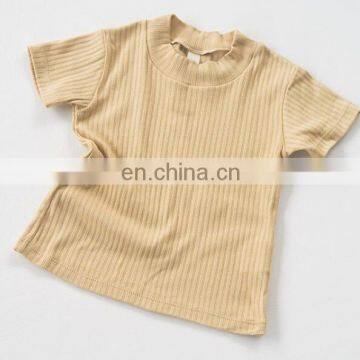 Pure color short sleeve children t shirts ribbed cotton kids designer tops