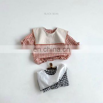 Baby Collar Triangle Bag Fart Clothes Baby Plaid Romper