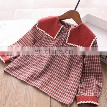 Girls shirt Fashion Wave Lace Big Lapel Plaid Girls Shirt Kids