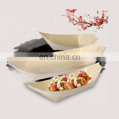 Vitalucks customized logo modern simple 9inch disposable pine birch bamboo japanese wooden sushi serving boat