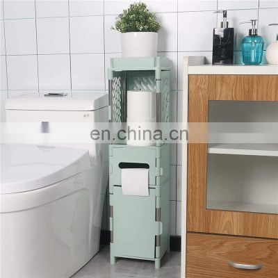 Bathroom Storage Toilet Paper Holder Corner Floor Cabinet with Doors and Shelves