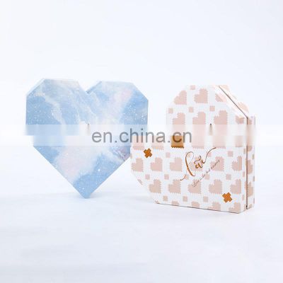 Hearted shaped logo printed engagement ribbon closure folded storage box handmade paper board wedding gift box