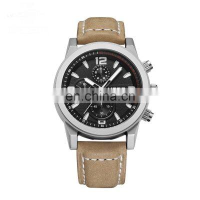 Megir 2026 Mens Chronograph Luminous Leather Strap Quartz Watches Needles Casual Luxury Calendar Wristwatch