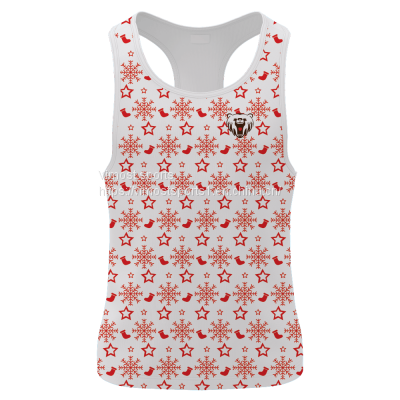 White Customized Sublimation Singlet with Red Sock and Snowflake Pattern