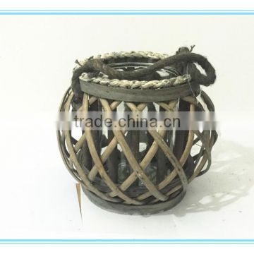 Hot sale Willow round bowl candle stand/hurricane with round glass