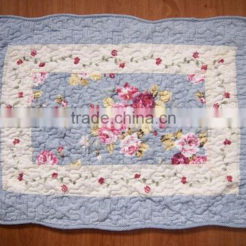 Shabby Chic Blue Floral Patchwork Quilted Cotton Bedroom Bath Floor Mat Rug