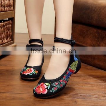 Spring Autumn Women Casual Cotton Linen Shoes Buckle Chinese Style Flower Embroidered Ladies Canvas Flats Oxford Sole No logo