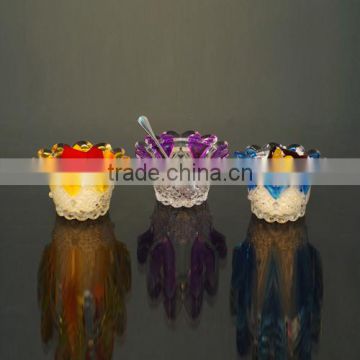 elegant 3pcs glass ice cream bowl set with hand painted