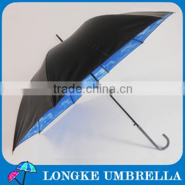 [ST076]23"x8K overall cloudy print black coated fabric UV resist weatherproof umbrella
