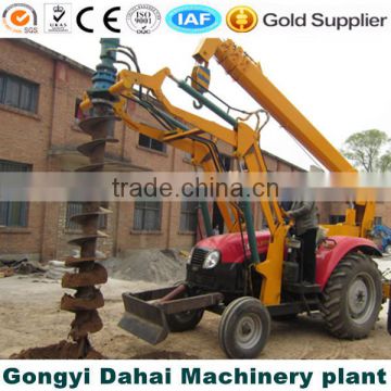 Digging and piling machine mounded on tractor with 5 tons crane