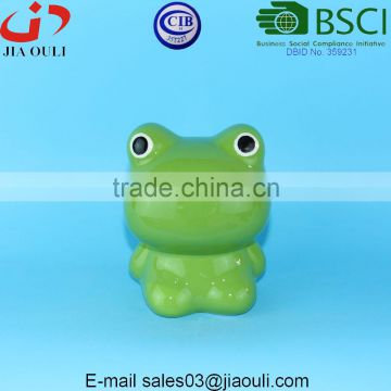 BSCI Audit Factory glazed green ceramic frog coin bank for Kids, decorative money boxes