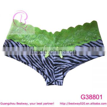 Printed zebra panties with transparent lace waist