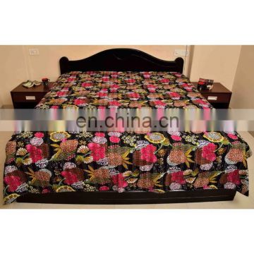 Tropical Kantha Quilt Indian Fruit Print Kantha Bed Cover Tropicana Kantha Bedspred