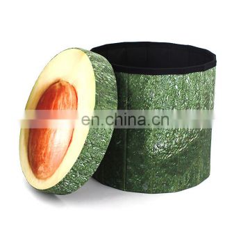 RTS fruit avocado carton printing polyester folding stool for kids children storage ottoman round chair in living room