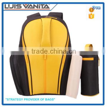 Yellow 300D Backpack Designer Diaper Bags with Bottle Bag