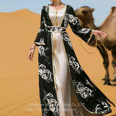 Byshanel Abaya Dubai Turkey Kaftan Muslim Embroidery Cardigan Two Pieces Abaya Set Vest Dress Casual Party Robe Caftan Islam Clothing