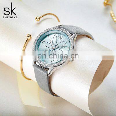 SHENGKE Elegant Woman Watches K0146L Romantic Girls Watch Wrist Shining Diamond Bezel Handwatch